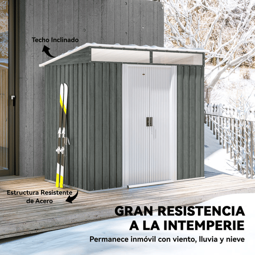 Outsunny Abrigo de Jardim Exterior 2 m² 195x122x181,5 cm Abrigo Metálico com Base SEM CHÃO 2 Portas de Correr Janelas e Ganchos para Ferramentas Cinza Claro