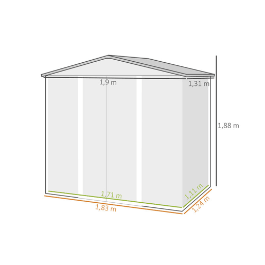Outsunny Abrigo de Jardim Exterior 2,27 m² 190x131x188 cm Abrigo Metálico com 2 Ventilações Porta com Fechadura para Armazenamento de Ferramentas Cinza