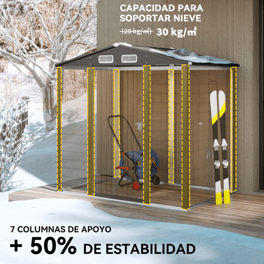 Outsunny Abrigo de Jardim Exterior 2,27 m² 190x131x188 cm Abrigo Metálico com 2 Ventilações Porta com Fechadura para Armazenamento de Ferramentas Cinza