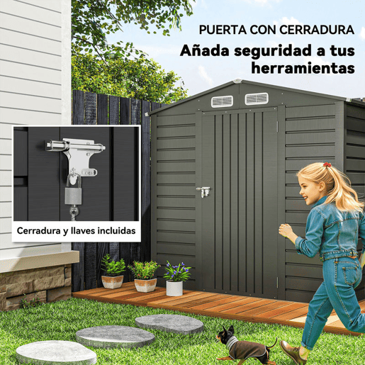 Outsunny Abrigo de Jardim Exterior 2,27 m² 190x131x188 cm Abrigo Metálico com 2 Ventilações Porta com Fechadura para Armazenamento de Ferramentas Cinza