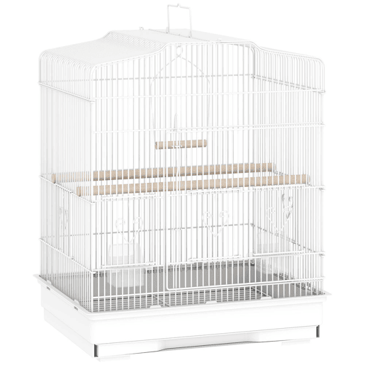 PawHut Gaiola para Pássaros Gaiola de Aço com Portas 2 Comedouros 2 Poleiros Baloiço Bandeja Removível e Pega de Transporte para Loro Canário Periquito 46,5x36x59 cm Branco