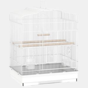 PawHut Gaiola para Pássaros Gaiola de Aço com Portas 2 Comedouros 2 Poleiros Baloiço Bandeja Removível e Pega de Transporte para Loro Canário Periquito 46,5x36x59 cm Branco