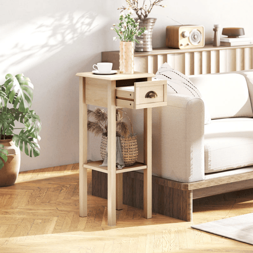 HOMCOM Mesa Auxiliar Mesa de Cabeceira com Gaveta e Prateleira de Armazenamento Estilo Moderno para Sala de Estar Dormitório 30x30x75 cm Madeira