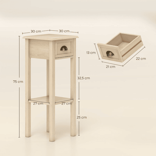 HOMCOM Mesa Auxiliar Mesa de Cabeceira com Gaveta e Prateleira de Armazenamento Estilo Moderno para Sala de Estar Dormitório 30x30x75 cm Madeira