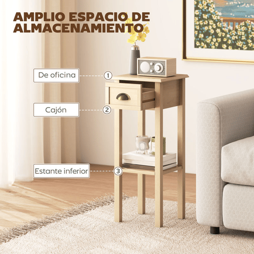 HOMCOM Mesa Auxiliar Mesa de Cabeceira com Gaveta e Prateleira de Armazenamento Estilo Moderno para Sala de Estar Dormitório 30x30x75 cm Madeira