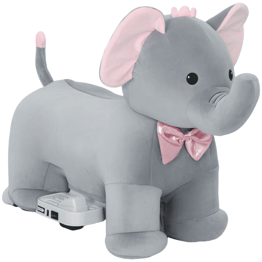AIYAPLAY Elefante Elétrico com Música Bateria 6V Veículo de Brinquedo Elétrico Toque Suave Rodas Silenciosas de PU Pedal, Movimento para Frente Presente para Crianças de 1,5 a 5 Anos 74x34x51 cm Cinzento