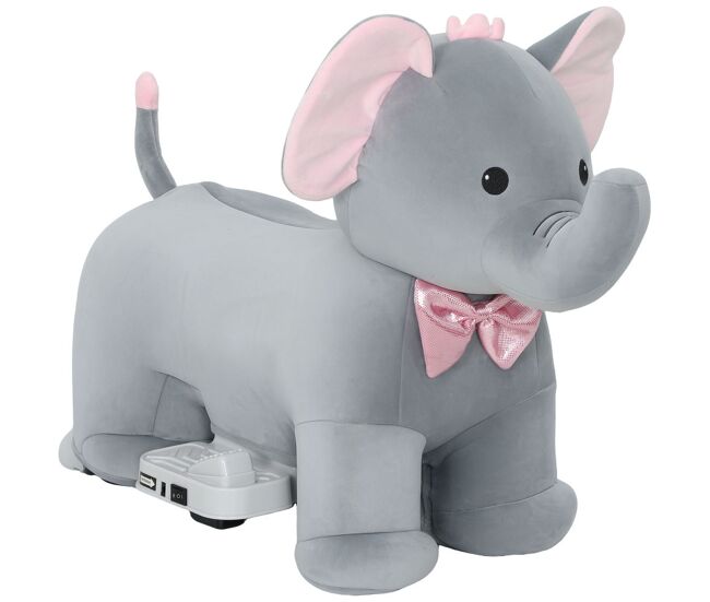 Aiyaplay elefante eléctrico con música, batería 6v, caballo de juguete eléctrico, tacto suave, ruedas silenciosas de pu, pedal, marcha adelante,