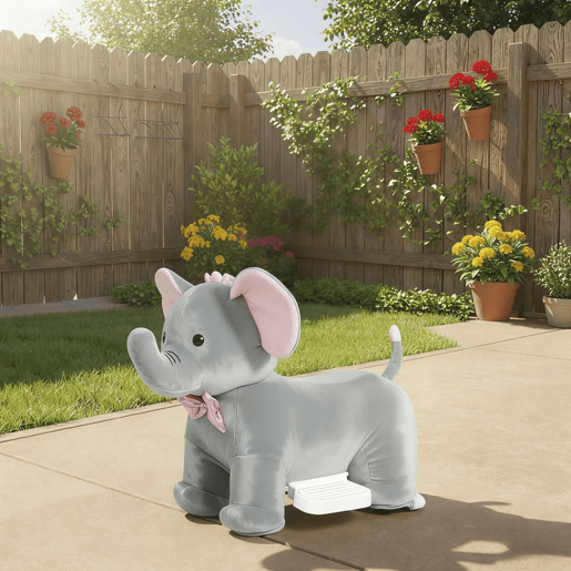 AIYAPLAY Elefante Elétrico com Música Bateria 6V Veículo de Brinquedo Elétrico Toque Suave Rodas Silenciosas de PU Pedal, Movimento para Frente Presente para Crianças de 1,5 a 5 Anos 74x34x51 cm Cinzento