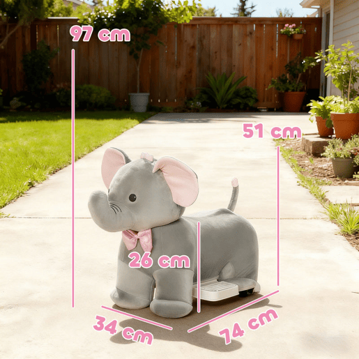 AIYAPLAY Elefante Elétrico com Música Bateria 6V Veículo de Brinquedo Elétrico Toque Suave Rodas Silenciosas de PU Pedal, Movimento para Frente Presente para Crianças de 1,5 a 5 Anos 74x34x51 cm Cinzento