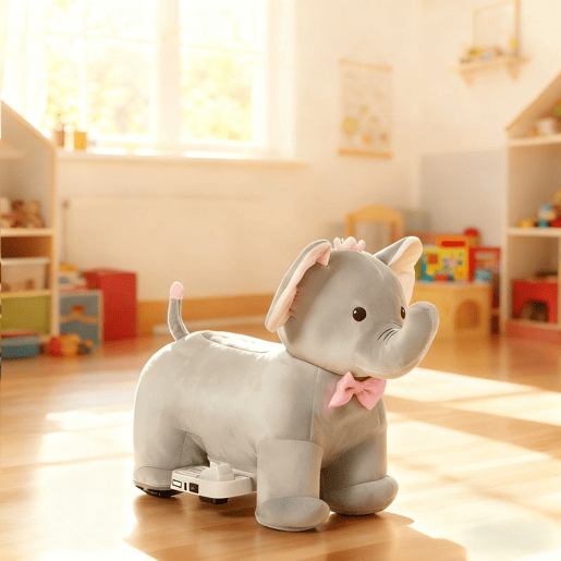 AIYAPLAY Elefante Elétrico com Música Bateria 6V Veículo de Brinquedo Elétrico Toque Suave Rodas Silenciosas de PU Pedal, Movimento para Frente Presente para Crianças de 1,5 a 5 Anos 74x34x51 cm Cinzento