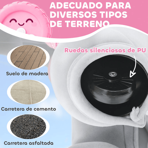 AIYAPLAY Elefante Elétrico com Música Bateria 6V Veículo de Brinquedo Elétrico Toque Suave Rodas Silenciosas de PU Pedal, Movimento para Frente Presente para Crianças de 1,5 a 5 Anos 74x34x51 cm Cinzento