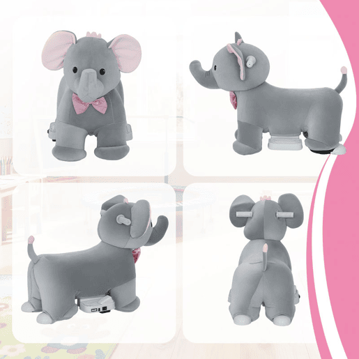AIYAPLAY Elefante Elétrico com Música Bateria 6V Veículo de Brinquedo Elétrico Toque Suave Rodas Silenciosas de PU Pedal, Movimento para Frente Presente para Crianças de 1,5 a 5 Anos 74x34x51 cm Cinzento