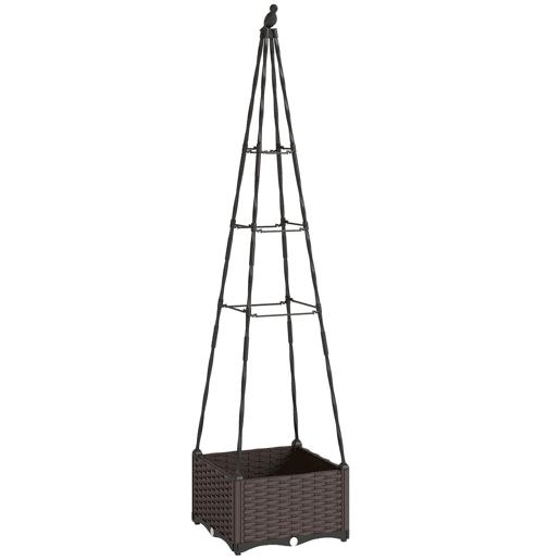 Outsunny Floreira com Treliça Metálica Floreira para Plantas Trepadeiras Vaso de PP com Orifícios de Drenagem e Tampões Floreira Elevada para Jardim Pátio 40x40x175 cm Preto