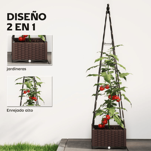 Outsunny Floreira com Treliça Metálica Floreira para Plantas Trepadeiras Vaso de PP com Orifícios de Drenagem e Tampões Floreira Elevada para Jardim Pátio 40x40x175 cm Preto