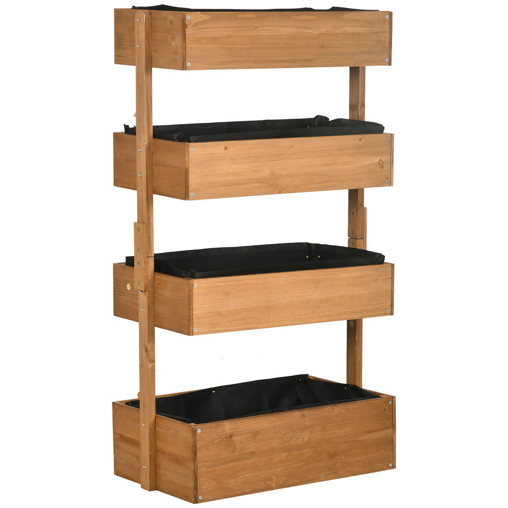 Outsunny jardinera de madera de 4 niveles, jardinera exterior elevada con orificios de drenaje y tela no tejida, macetero para cultivos, plantas, flores, para terraza, jardín, 80x45x142 cm, naranja