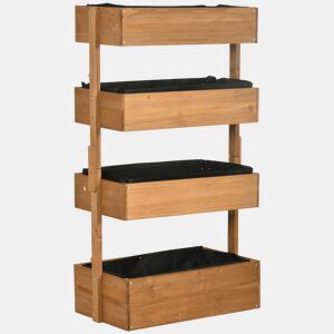 Outsunny Floreira de Madeira de 4 Níveis Floreira Elevada Exterior com Orifícios de Drenagem e Tecido Não Tecido Vaso para Cultivos Plantas Flores para Terraço Jardim 80x45x142 cm Madeira