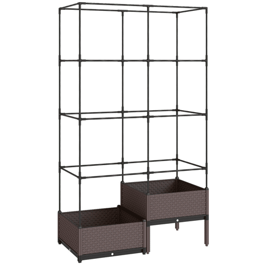 Outsunny Floreira com Grade Metálica Floreira Exterior Grande para Plantas Trepadeiras 2 Caixas de PP com Orifícios de Drenagem Tampões Vaso Elevado para Jardim ou Pátio 100x50x174 cm Preto