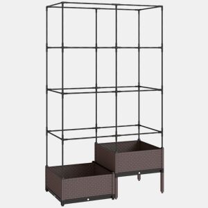 Outsunny Floreira com Grade Metálica Floreira Exterior Grande para Plantas Trepadeiras 2 Caixas de PP com Orifícios de Drenagem Tampões Vaso Elevado para Jardim ou Pátio 100x50x174 cm Preto