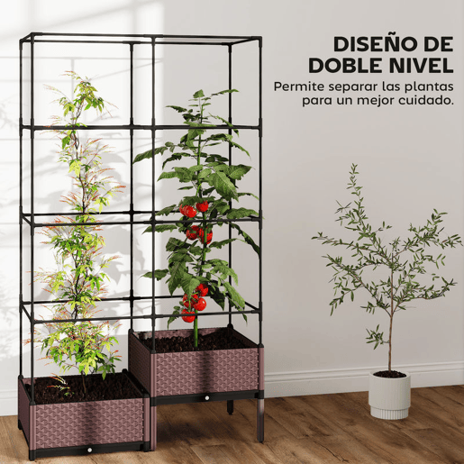 Outsunny Floreira com Grade Metálica Floreira Exterior Grande para Plantas Trepadeiras 2 Caixas de PP com Orifícios de Drenagem Tampões Vaso Elevado para Jardim ou Pátio 100x50x174 cm Preto