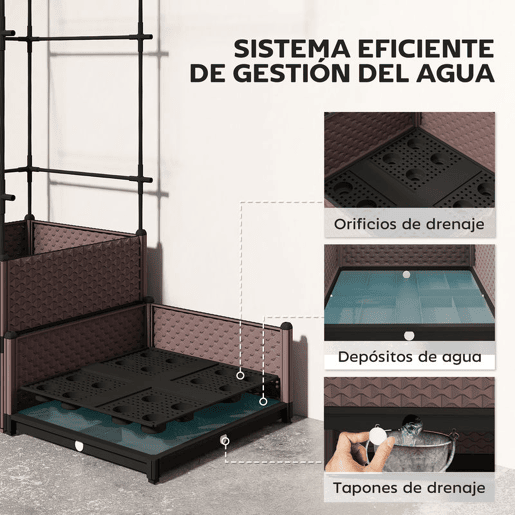 Outsunny Floreira com Grade Metálica Floreira Exterior Grande para Plantas Trepadeiras 2 Caixas de PP com Orifícios de Drenagem Tampões Vaso Elevado para Jardim ou Pátio 100x50x174 cm Preto