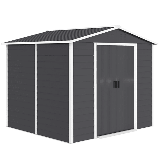 Outsunny Abrigo de Jardim Exterior 4,4 m² 240x206x198 cm Abrigo de Jardim com Porta de Correr e Fechadura Armário para Jardim Pátio Cinza Escuro