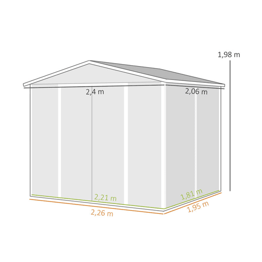 Outsunny Abrigo de Jardim Exterior 4,4 m² 240x206x198 cm Abrigo de Jardim com Porta de Correr e Fechadura Armário para Jardim Pátio Cinza Escuro