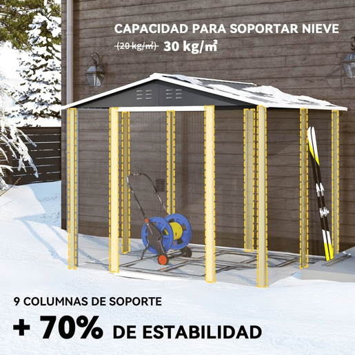 Outsunny Abrigo de Jardim Exterior 4,4 m² 240x206x198 cm Abrigo de Jardim com Porta de Correr e Fechadura Armário para Jardim Pátio Cinza Escuro