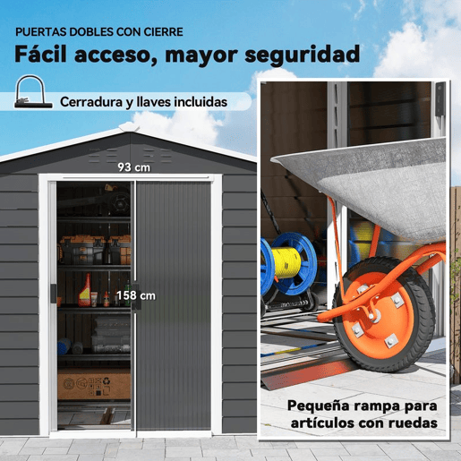 Outsunny Abrigo de Jardim Exterior 4,4 m² 240x206x198 cm Abrigo de Jardim com Porta de Correr e Fechadura Armário para Jardim Pátio Cinza Escuro