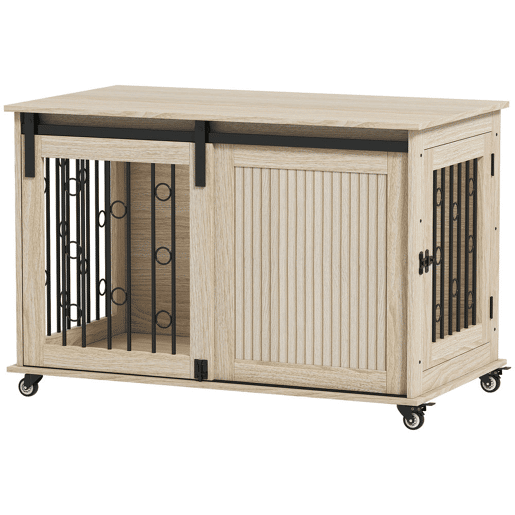 PawHut Móvel Gaiola para Cães com Rodas Mesa Auxiliar Casa para Animais Moderna com 2 Portas com Fecho para Cães Médios e Grandes 100x56x65 cm Carvalho