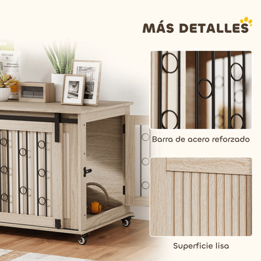 PawHut Móvel Gaiola para Cães com Rodas Mesa Auxiliar Casa para Animais Moderna com 2 Portas com Fecho para Cães Médios e Grandes 100x56x65 cm Carvalho
