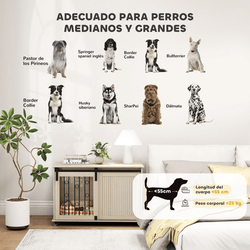 PawHut Móvel Gaiola para Cães com Rodas Mesa Auxiliar Casa para Animais Moderna com 2 Portas com Fecho para Cães Médios e Grandes 100x56x65 cm Carvalho