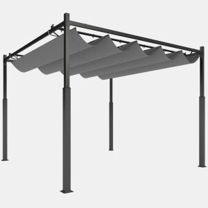 Outsunny Pérgola de Jardim 3x3 m com Teto Retrátil e Acessório Magnético, Pavilhão de Jardim com Proteção UV30+, Colunas Metálicas e Ganchos, Cobertura para Terraço, Exterior, Cinzento