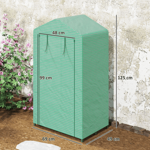 Outsunny Estufa de Jardim de 3 Níveis Estufa de Exterior com 3 Prateleiras Porta Enrolável Estrutura Metálica Cobertura de PE Anti-UV Impermeável para Varanda e Terraço 69x49x125 cm Verde