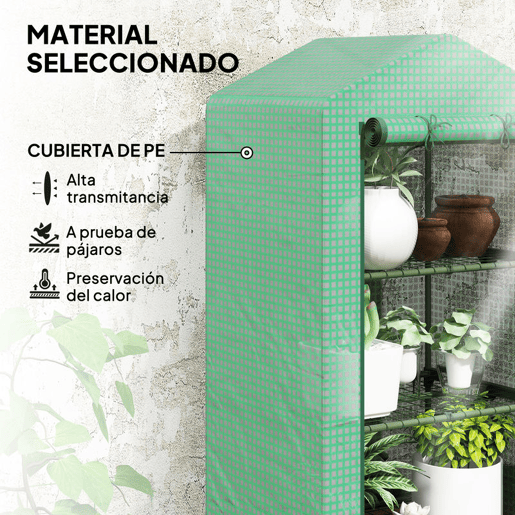 Outsunny Estufa de Jardim de 3 Níveis Estufa de Exterior com 3 Prateleiras Porta Enrolável Estrutura Metálica Cobertura de PE Anti-UV Impermeável para Varanda e Terraço 69x49x125 cm Verde