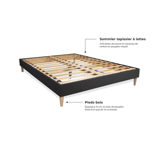 Conjunto de Estrado Preto + Colchão ROYAL PALACE BEDDING Buckingham (135x190 cm - Espuma Viscoelástica- Altura: 30 cm)