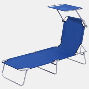 Outsunny Espreguiçadeira Dobrável de Jardim Reclinável com Toldo Removível e Ângulo Ajustável Encosto Regulável em 4 Níveis para Terraço Piscina Pátio 187x58x36 cm Azul
