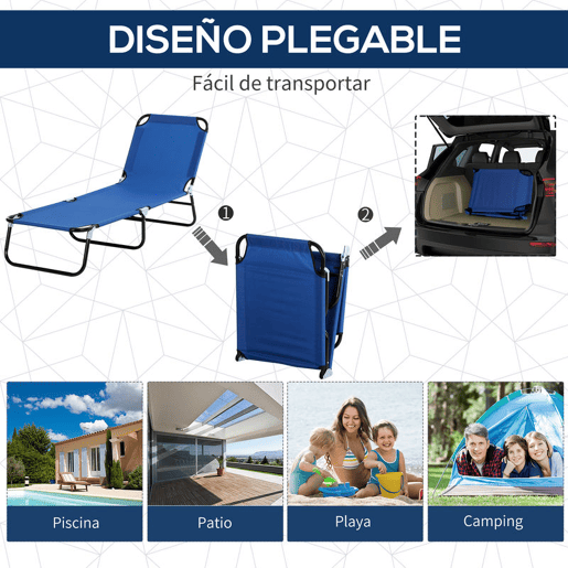 Outsunny Espreguiçadeira Dobrável de Jardim Reclinável com Toldo Removível e Ângulo Ajustável Encosto Regulável em 4 Níveis para Terraço Piscina Pátio 187x58x36 cm Azul