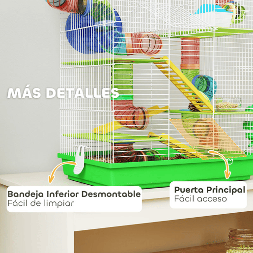 PawHut Gaiola para Hamster de 5 Níveis 47x30x59 cm Casa para Animais Pequenos com Túneis Tigela Bebedouro Casinha Roda de Exercício Rampas para Hamsters e Gerbos Verde