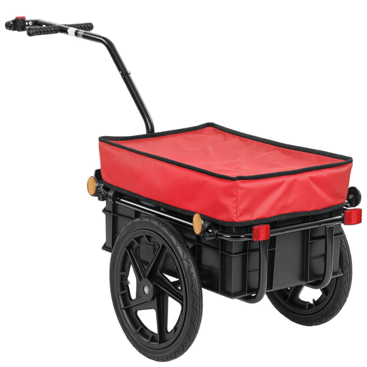 HOMCOM Reboque de Bicicleta para Carga 40 kg Carrinho de Mão com Cobertura de Tecido Oxford Impermeável, Refletores Estrutura de Aço e Alças para Transporte de Bagagem 144x59x80 cm Vermelho e Preto