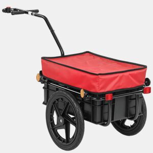 HOMCOM Reboque de Bicicleta para Carga 40 kg Carrinho de Mão com Cobertura de Tecido Oxford Impermeável, Refletores Estrutura de Aço e Alças para Transporte de Bagagem 144x59x80 cm Vermelho e Preto