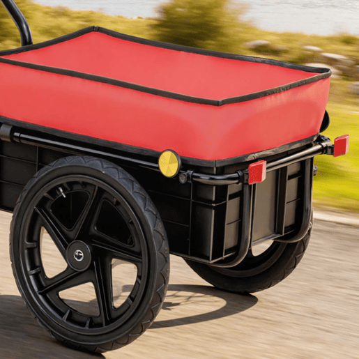 HOMCOM Reboque de Bicicleta para Carga 40 kg Carrinho de Mão com Cobertura de Tecido Oxford Impermeável, Refletores Estrutura de Aço e Alças para Transporte de Bagagem 144x59x80 cm Vermelho e Preto