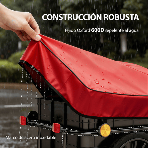HOMCOM Reboque de Bicicleta para Carga 40 kg Carrinho de Mão com Cobertura de Tecido Oxford Impermeável, Refletores Estrutura de Aço e Alças para Transporte de Bagagem 144x59x80 cm Vermelho e Preto