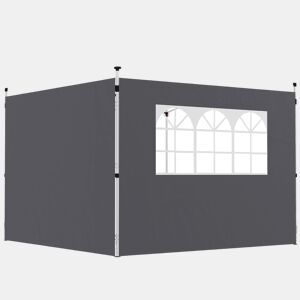 Outsunny 2 Paredes Laterais para Tendas de 295x200 cm Laterais de Substituição para Pavilhão de Tecido Oxford com Janela para Jardim Exterior Festas Cinzento Escuro