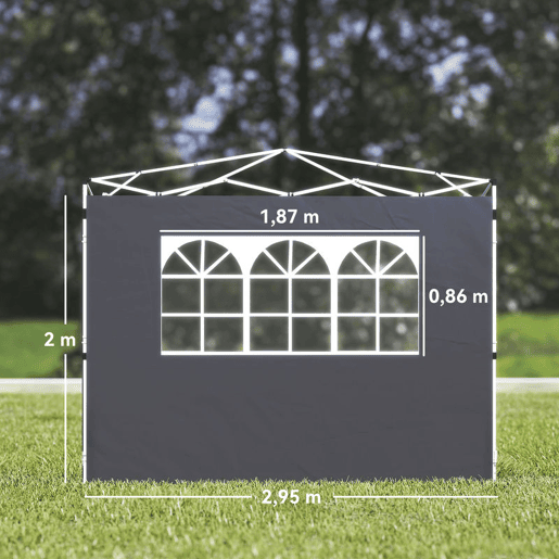 Outsunny 2 Paredes Laterais para Tendas de 295x200 cm Laterais de Substituição para Pavilhão de Tecido Oxford com Janela para Jardim Exterior Festas Cinzento Escuro