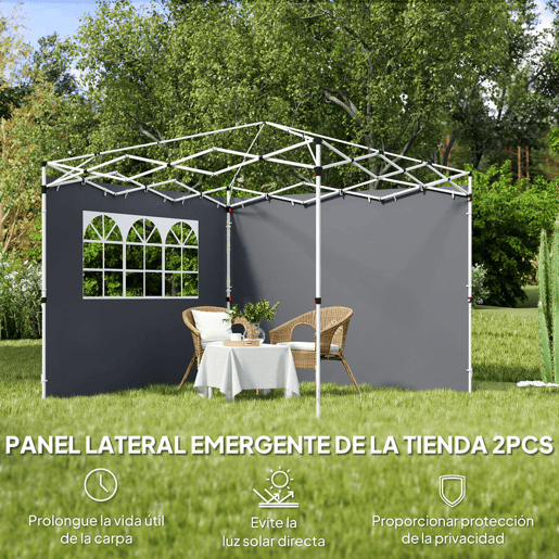 Outsunny 2 Paredes Laterais para Tendas de 295x200 cm Laterais de Substituição para Pavilhão de Tecido Oxford com Janela para Jardim Exterior Festas Cinzento Escuro