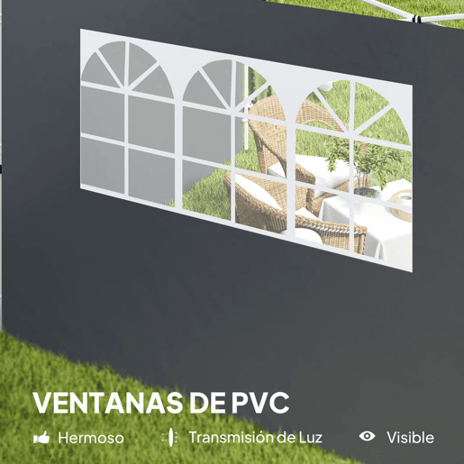 Outsunny 2 Paredes Laterais para Tendas de 295x200 cm Laterais de Substituição para Pavilhão de Tecido Oxford com Janela para Jardim Exterior Festas Cinzento Escuro