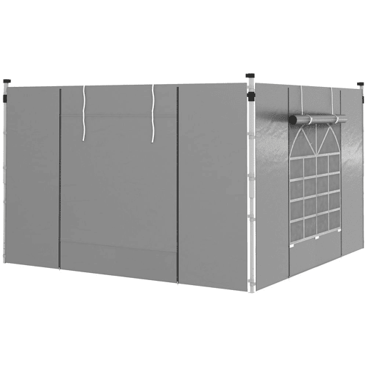 Outsunny 2 Paredes Laterais para Tendas 3 x 3  3 x 6 m, 300x200 cm, Paredes de Substituição para Pavilhão em Tecido Oxford com Janela Enrolável e Porta com Fecho, para Festas, Cinzento