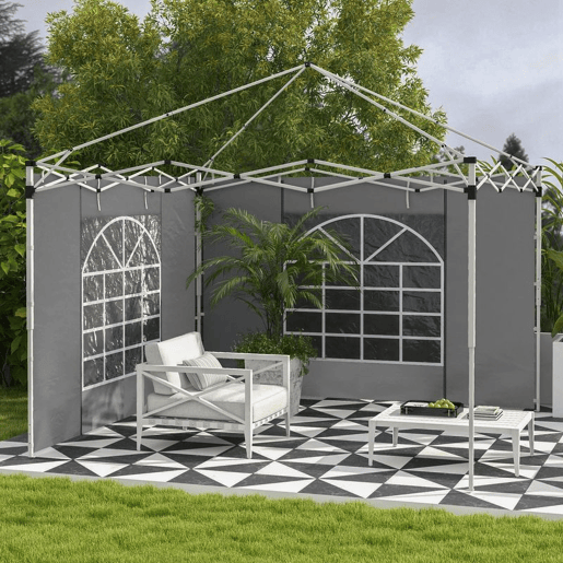 Outsunny 2 Paredes Laterais para Tendas 3 x 3  3 x 6 m, 300x200 cm, Paredes de Substituição para Pavilhão em Tecido Oxford com Janela Enrolável e Porta com Fecho, para Festas, Cinzento