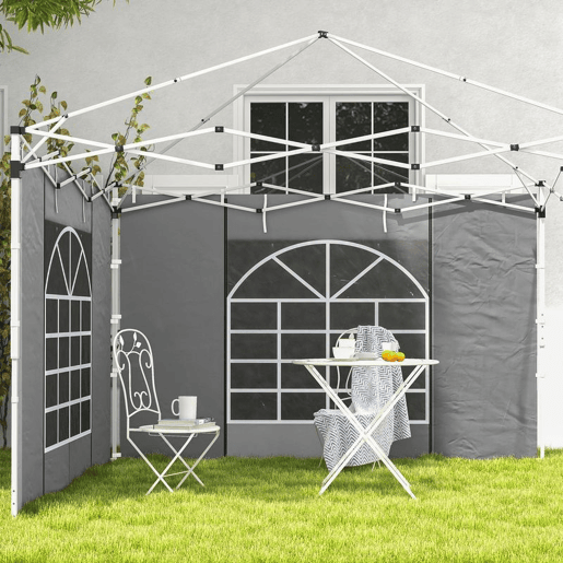 Outsunny 2 Paredes Laterais para Tendas 3 x 3  3 x 6 m, 300x200 cm, Paredes de Substituição para Pavilhão em Tecido Oxford com Janela Enrolável e Porta com Fecho, para Festas, Cinzento