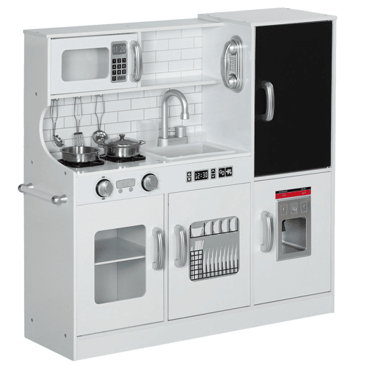 AIYAPLAY Cozinha de Brincar para Crianças acima de 3 anos Cozinha Infantil de Madeira com Acessórios Máquina de Gelo Ardósia e Telefone 83,8x26,8x81 cm Branco